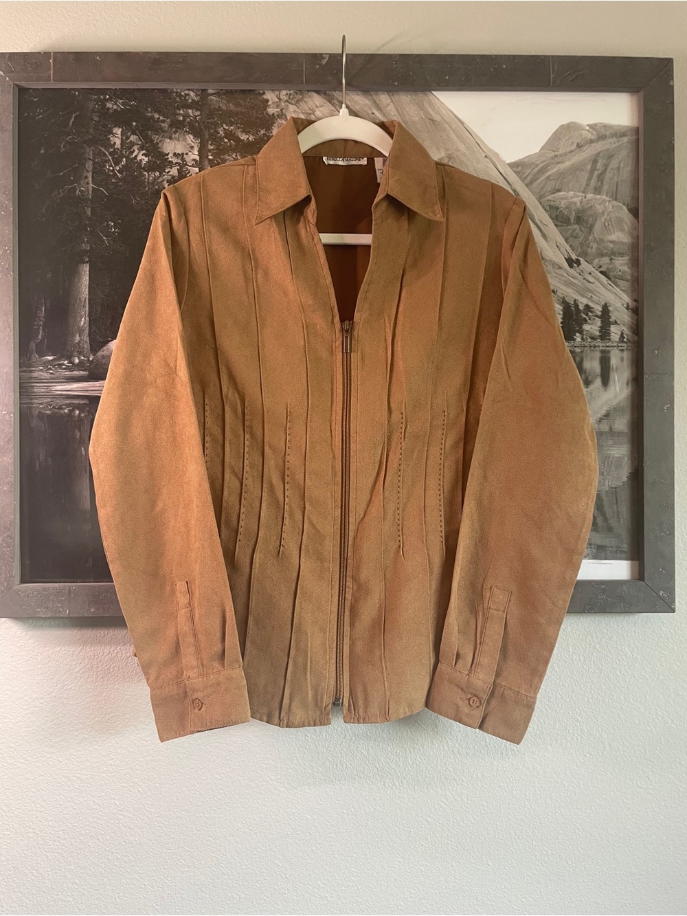 Rebecca Malone Suede Zip Jacket in Cognac Brown